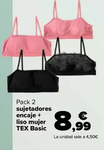 Oferta de Tex Basic - Pack 2 Sujetadores Encaje + Liso Mujer por 8,99€ en Carrefour