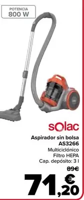 Oferta de Solac - Aspirador Sin Bolsa AS3266 por 71,2€ en Carrefour