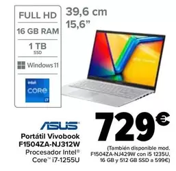 Oferta de Asus - Portatil Vivobook F1504ZA-NJ312W por 729€ en Carrefour