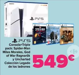 Oferta de Consola+triple Pack Spider-man Miles Morales God Of War Ragnarok Y Uncharted Coleccion Legado De Los Ladrones por 549€ en Carrefour