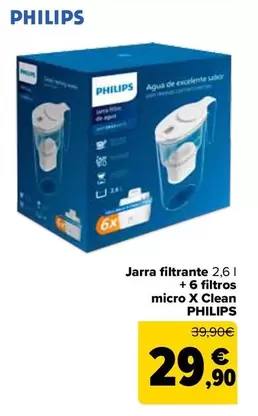 Oferta de Philips - Jarra Filtrante + 6 Filtros Micro X Clean  por 29,9€ en Carrefour