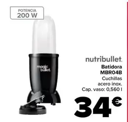 Oferta de Nutribullet - Batidora MBR04B por 34€ en Carrefour