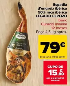 Oferta de  Legado Elpozo - Paleta De Cebo Iberica 50% Raza Iberica por 79€ en Carrefour