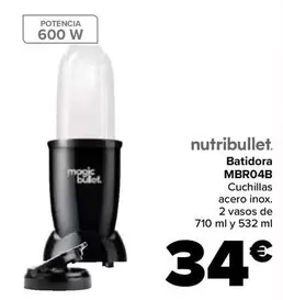 Oferta de Nutribullet - Batidora MBR04B por 34€ en Carrefour