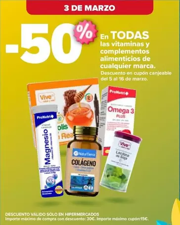 Oferta de Las Vitaminas Y Complementos Alimenticios De Cualquier Marca en Carrefour