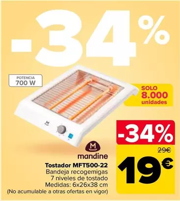 Oferta de Mandine - Tostador MFT500-22 por 19€ en Carrefour