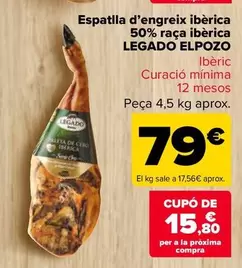 Oferta de Legado ElPozo - Paleta De Cebo Iberica 50% Raza Iberica por 79€ en Carrefour