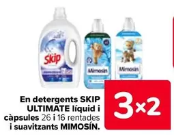 Oferta de En Detergentes Skip Ultimate Líquido Y Cápsulas Y Suavizantes Mimosin en Carrefour