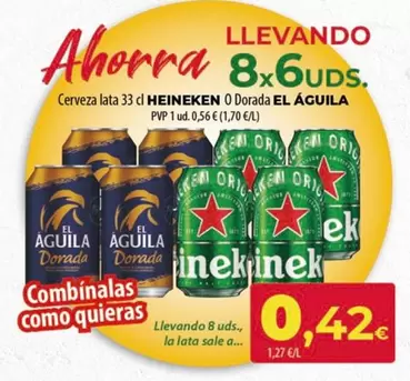 Oferta de Heineken/El Águila - Cerveza O Dorada por 0,56€ en Spar Tenerife