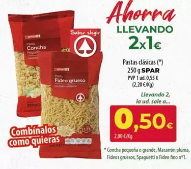 Oferta de Spar - Pastas Clásicas por 0,55€ en Spar Tenerife