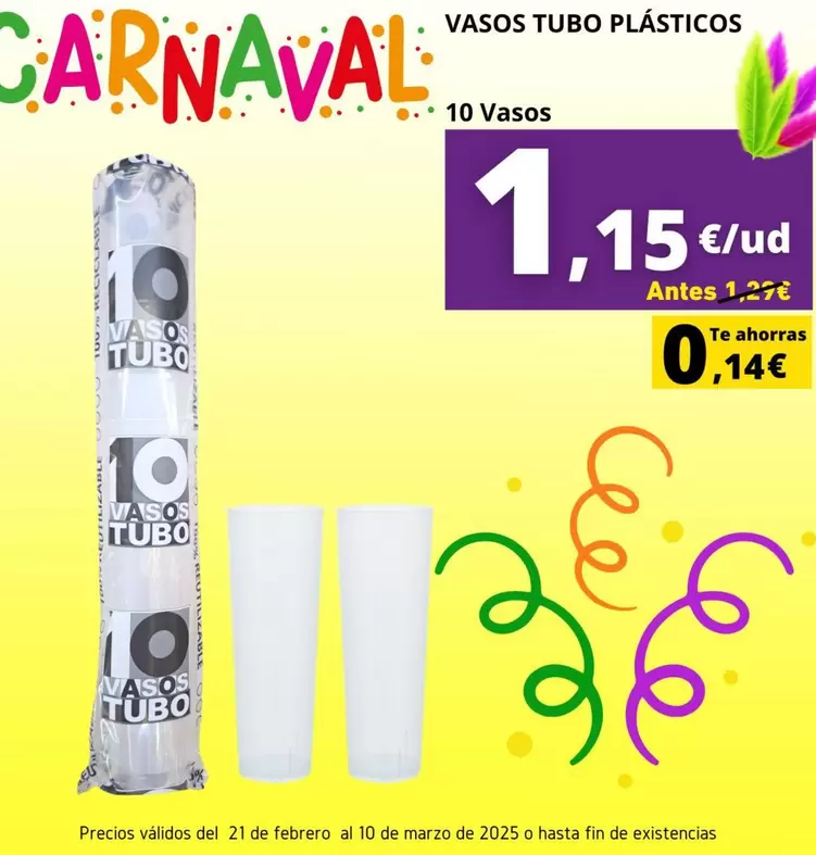 Oferta de Vasos Tubo Plasticos por 1,15€ en Supermercados Tu Alteza