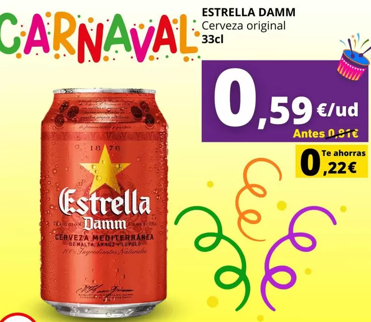 Oferta de Estrella Damm - Cerveza Original por 0,59€ en Supermercados Tu Alteza