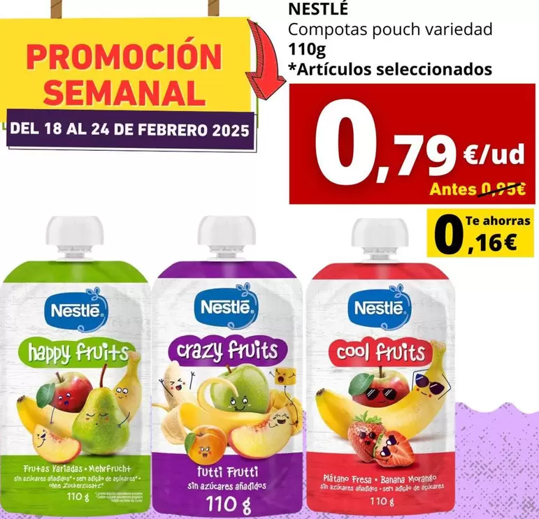 Oferta de Nestlé - Compotas Pouch Variedad por 0,79€ en Supermercados Tu Alteza