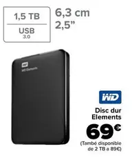 Oferta de WD - Disco Duro Elements por 69€ en Carrefour