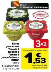 Oferta de Origen - Salseo Guacamole Tomate & oregano o Tomate & jalapeño fresco CHOVÍ por 2,3€ en Carrefour