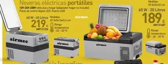 Oferta de Airmec - Neveras Eléctricas Portátiles  por 189€ en Mi Bricolaje