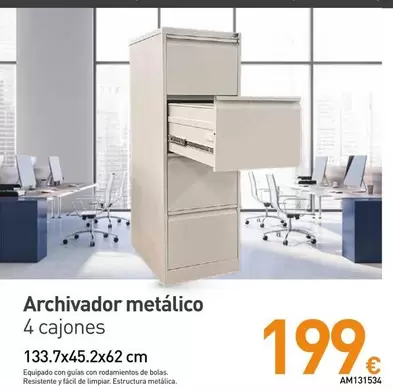 Oferta de Archivador Metálico/ 4 Cajones por 199€ en Mi Bricolaje