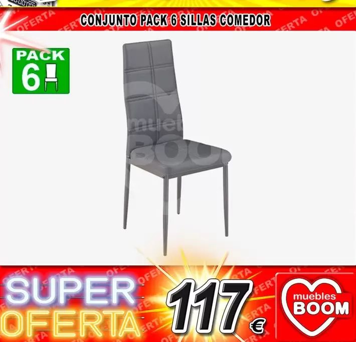 Oferta de Conjunto Pack 6 Sillas Comedor por 117€ en Muebles Boom