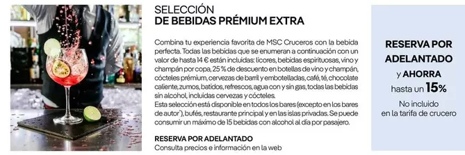 Oferta de Seleccion De Bebidas Premium Extra en Nautalia Viajes