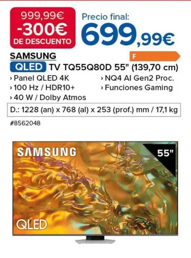 Oferta de Samsung - Qled Tv TQ55Q80dD 55" por 699,99€ en Costco