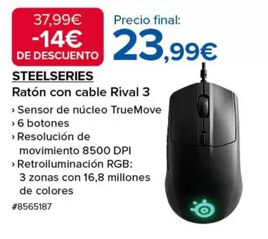 Oferta de Steel Series - Ratón Con Cable Rival 3 por 23,99€ en Costco