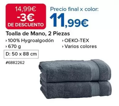 Oferta de Toalla De Mano, 2 Piezas por 11,99€ en Costco