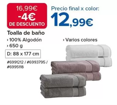 Oferta de Toalla De Baño 100% Algodón por 12,99€ en Costco