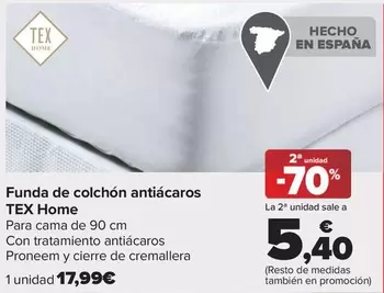 Oferta de Tex Home - Funda De Colchon Antiacaros   por 17,99€ en Carrefour