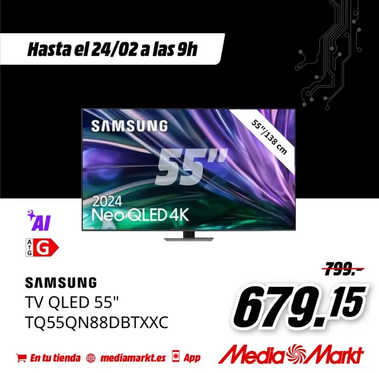 Oferta de Samsung - Tv Qled 55" Tq55qn88dbtxxc por 679,15€ en MediaMarkt