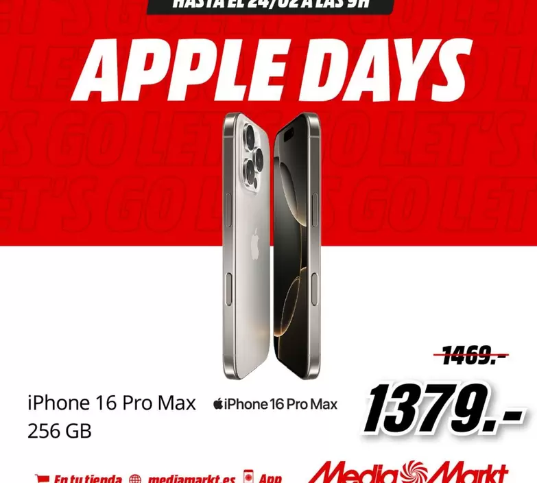 Oferta de Iphone 16 Pro Max 256gb por 1379€ en MediaMarkt