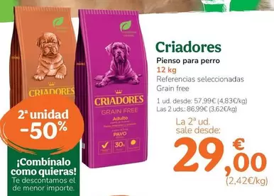 Oferta de Criadores - Pienso Para Perro por 57,99€ en Tiendanimal