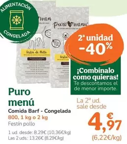 Oferta de Puro Menú - Comida Barf - Congelada por 8,29€ en Tiendanimal