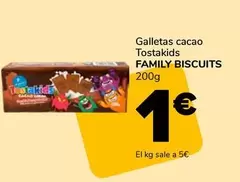 Oferta de Family Biscuits - Galletas Cacao Tostakids por 1€ en Supeco