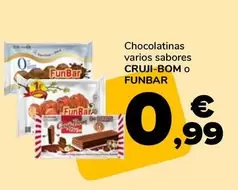 Oferta de Chocolatinas Varios Sabores Cruji Bom O Funbar por 0,99€ en Supeco