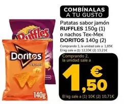 Oferta de Patatas Sabor Jamón Ruffles O Nachos Tex Mex Doritos por 1,85€ en Supeco