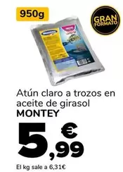 Oferta de Montey - Atun Claro A Trozos En Aceite De Girasol por 5,99€ en Supeco