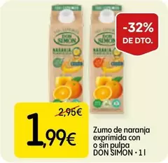 Oferta de Don Simón - Zumo De Naranja Exprimida Con O Sin Pulpa por 1,99€ en Dialprix