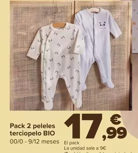 Oferta de TEX - Pack 2 Peleles Terciopelo Bio por 17,99€ en Carrefour