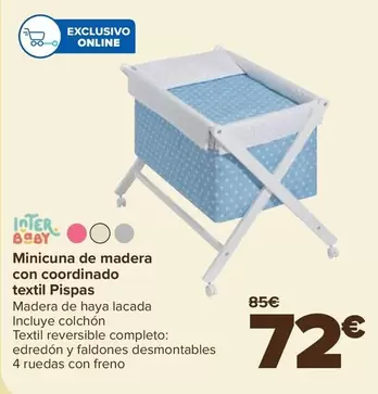 Oferta de Inter Baby - Minicuna De Madera  Con Coordinado  Textil Pispas por 72€ en Carrefour