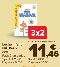 Oferta de Nestlé - Leche Infantil Nativa 2 por 17,19€ en Carrefour