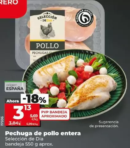 Oferta de Seleccion De Dia - Pechuga De Pollo Entera por 3,13€ en Dia