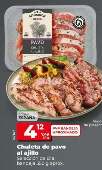 Oferta de Seleccion De Dia - Chuleta De Pavo Al Ajillo por 4,12€ en Dia