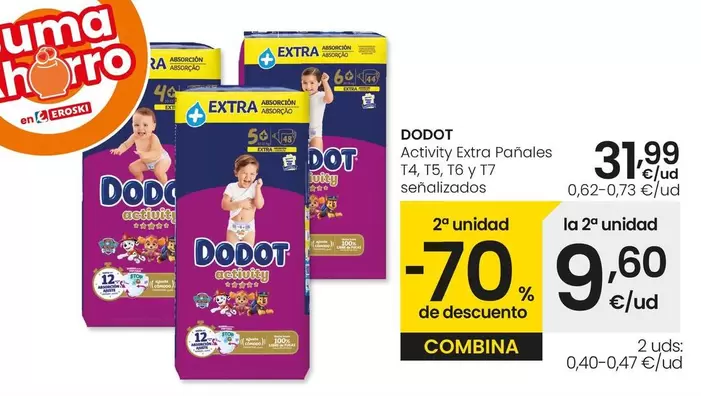 Oferta de Dodot - Activity Extra Panales T4/ T5/ T6 Y T7 Senalizados por 31,99€ en Eroski