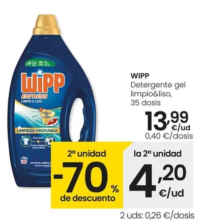 Oferta de WiPP Express - Detergente Gel Limpio & Liso por 13,99€ en Eroski