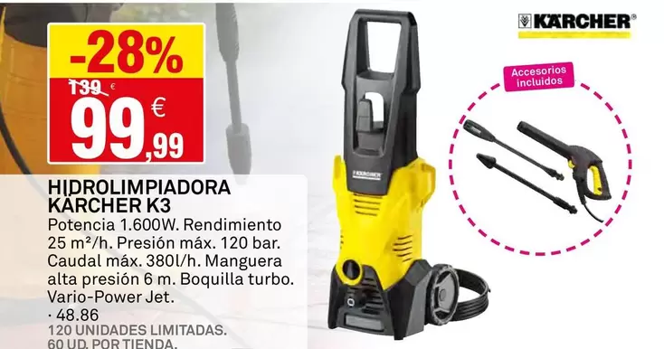 Oferta de Kärcher - Hidrolimpiadora K3 por 99,99€ en Bricoking