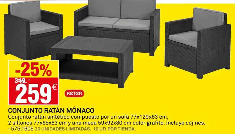 Oferta de Keter - Conjunto Ratan Monaco por 259€ en Bricoking