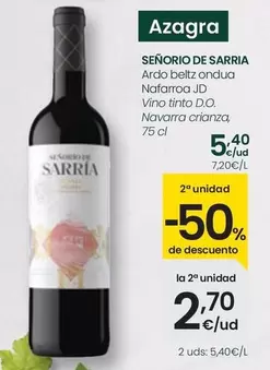 Oferta de Señorío De Sarría - Vino Tinto D.O. Navarra Crianza por 5,4€ en Eroski