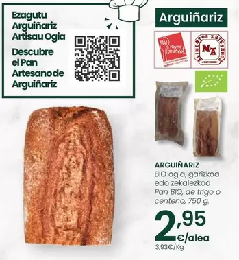 Oferta de Arguinariz/ Pan Bio/ De Trigo O Centeno por 2,95€ en Eroski