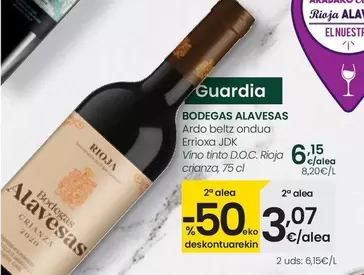 Oferta de Bodegas Alavesas - Vino Tinto D.O.C. Rioja Crianza por 6,15€ en Eroski