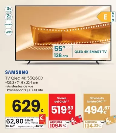 Oferta de Samsung - Tv Qled 4K 55Q60D por 629€ en Eroski